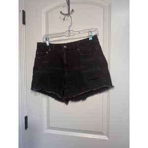 Aerie High Waisted Black Denim Distressed Cutoff Shorts